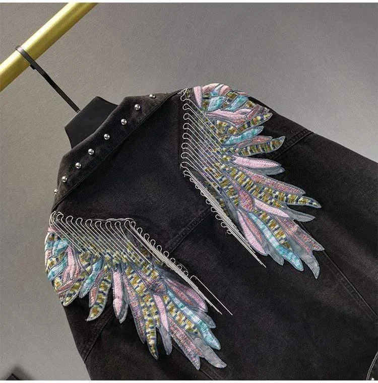 Wings Embroidered Denim Jacket - Glova