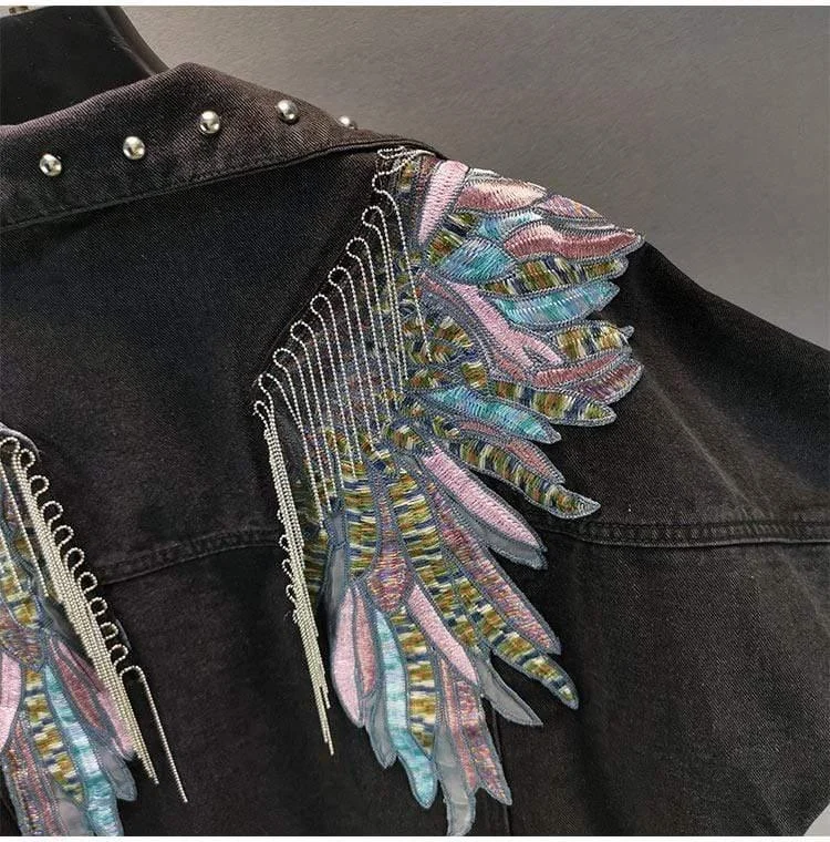 Wings Embroidered Denim Jacket - Glova