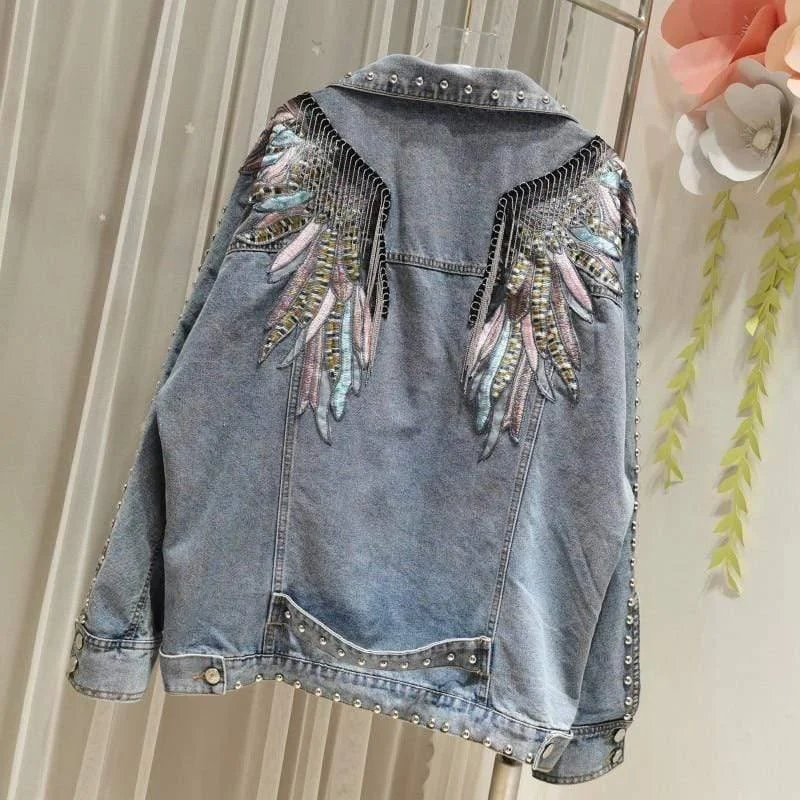 Wings Embroidered Denim Jacket - Glova