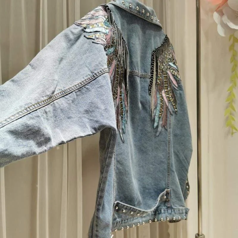 Wings Embroidered Denim Jacket - Glova