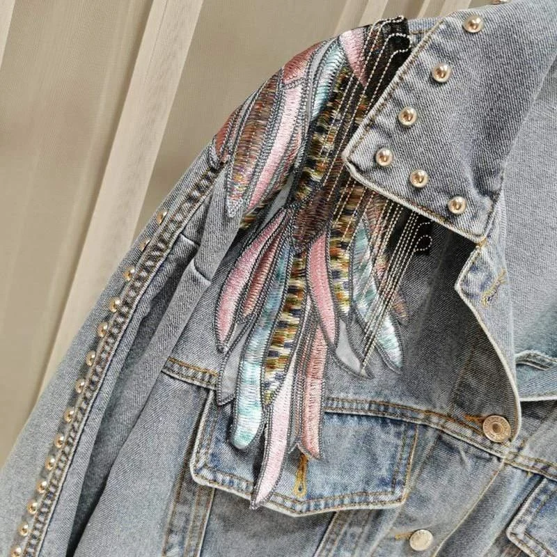 Wings Embroidered Denim Jacket - Glova