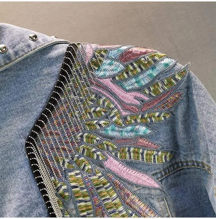 Wings Embroidered Denim Jacket - Glova