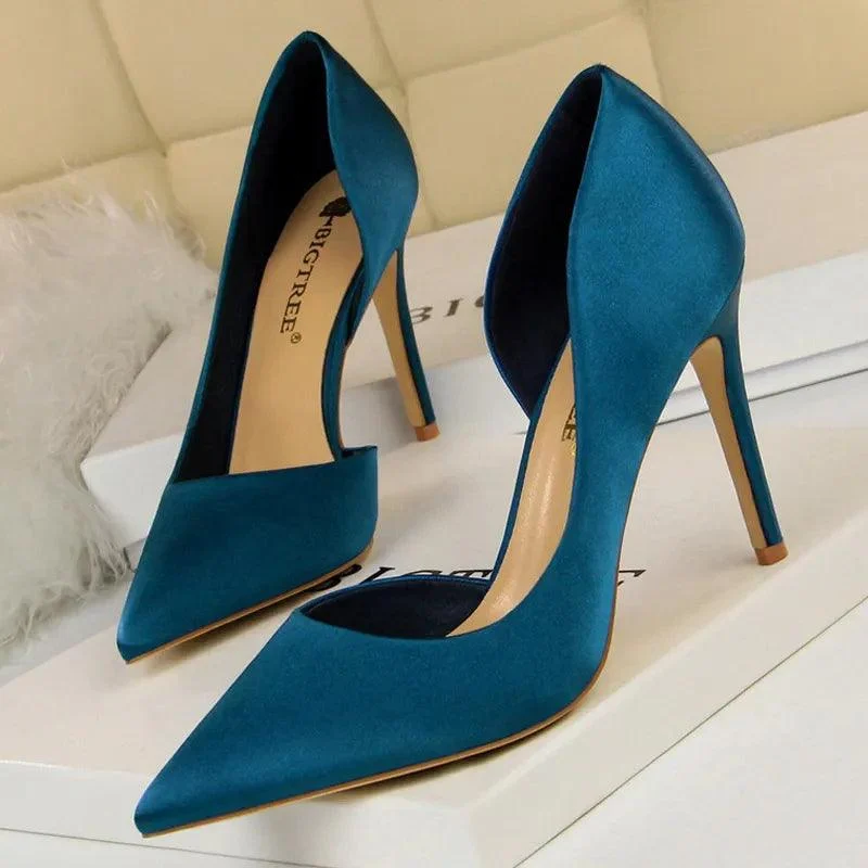 Woman Pumps Silk High Heels Stiletto 9.5 Cm Shoes - Glova