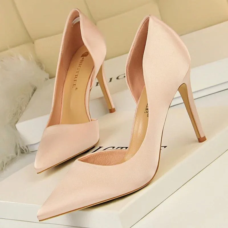 Woman Pumps Silk High Heels Stiletto 9.5 Cm Shoes - Glova