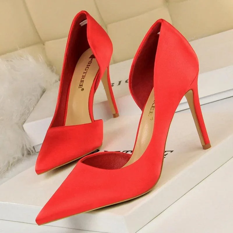 Woman Pumps Silk High Heels Stiletto 9.5 Cm Shoes - Glova