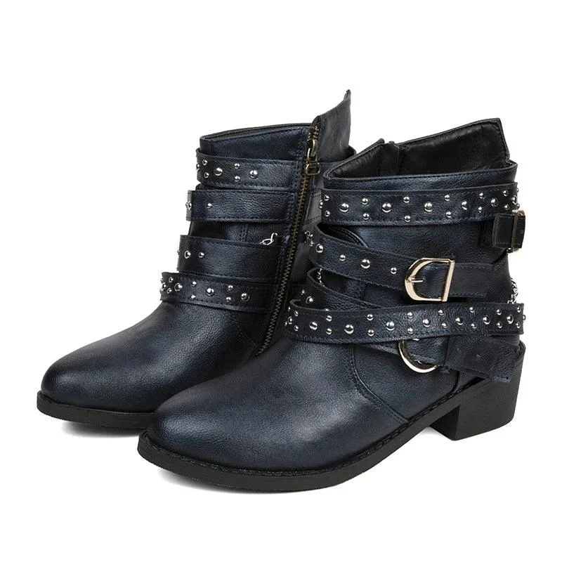 Woman Winter Cowboy Goth Punk Leather Ankle Boots - Glova