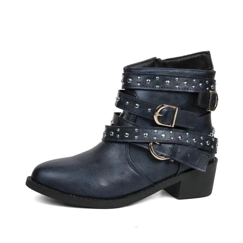 Woman Winter Cowboy Goth Punk Leather Ankle Boots - Glova