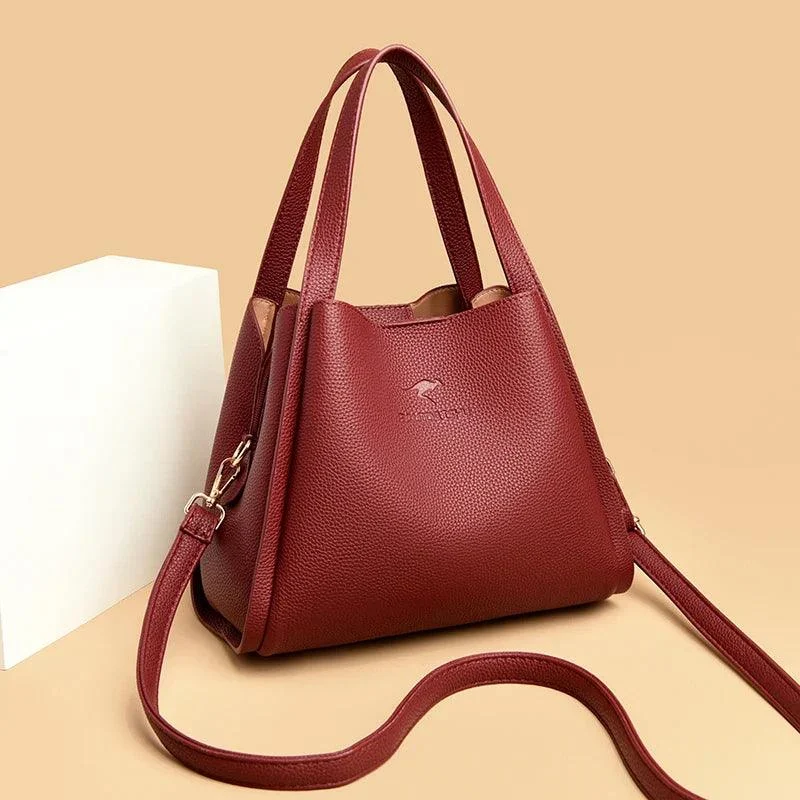 Women 3 Layers Soft Leather Shoulder Crossbody Bags - Glova