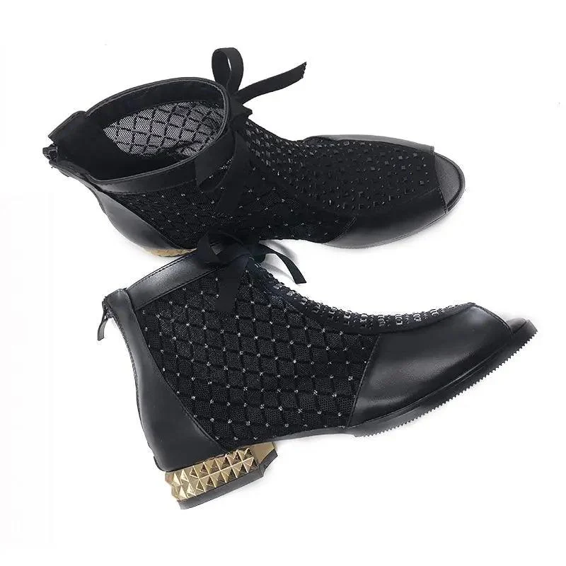 Women Ankle Boots Bow Hollow Mesh - Glova