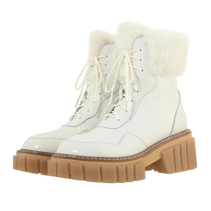 Women Ankle Boots Cowhide and Wool Snow Boots - Glova