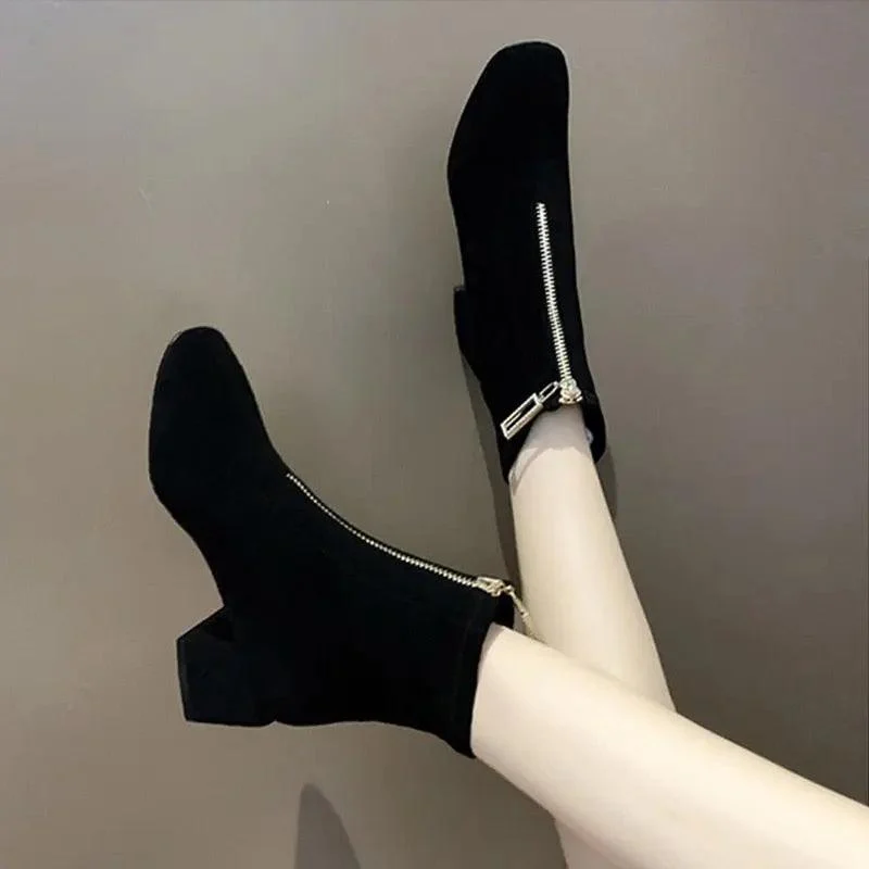 Women Ankle Boots Square Heeled Shoes - Glova