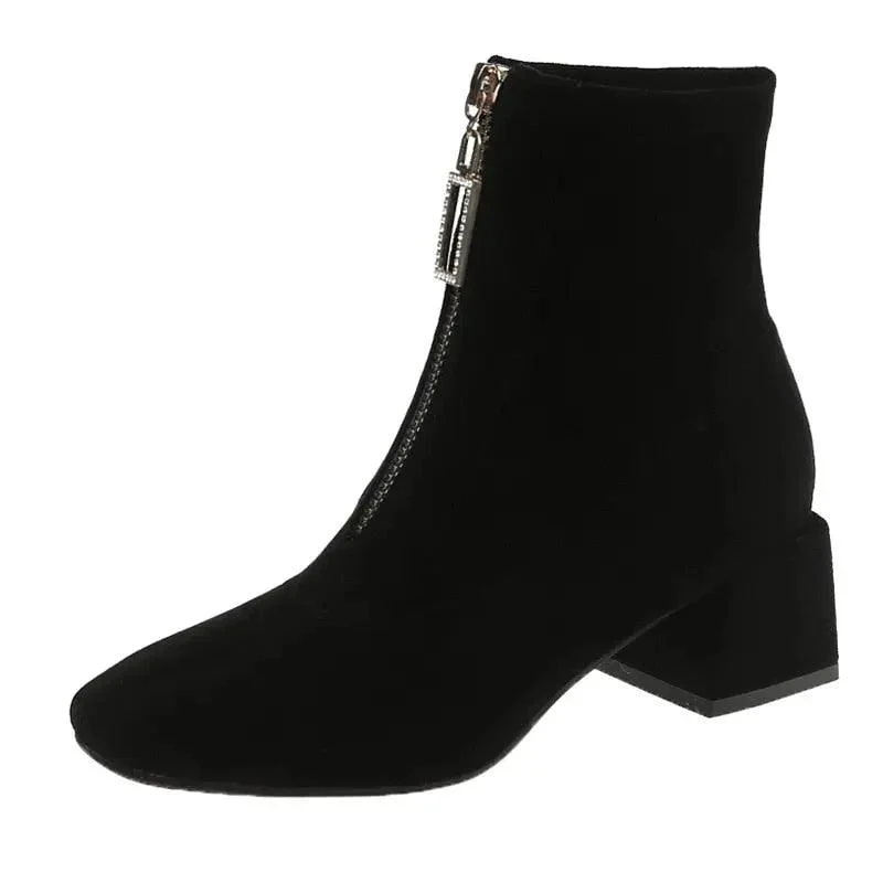 Women Ankle Boots Square Heeled Shoes - Glova