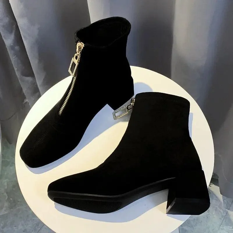 Women Ankle Boots Square Heeled Shoes - Glova