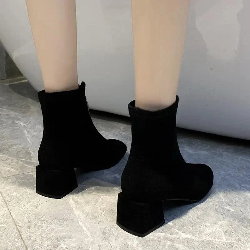 Women Ankle Boots Square Heeled Shoes - Glova