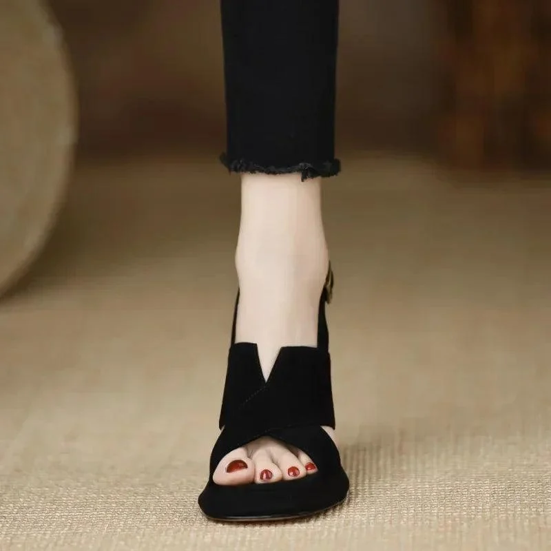 Women Cross Strap Buckle Platform Heels Sandals - Glova