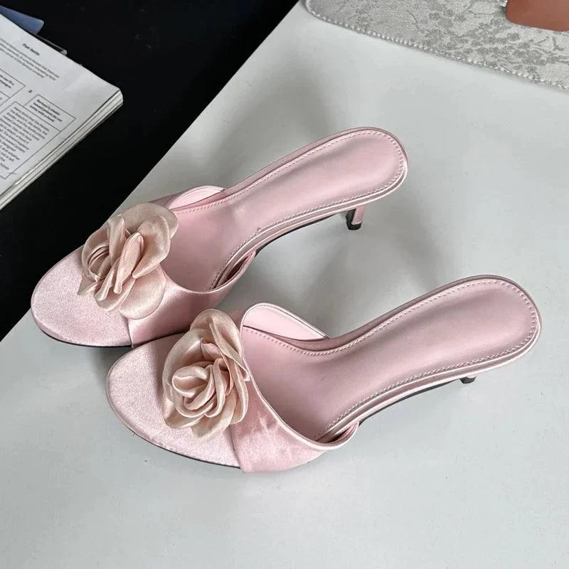 Women Fashion Flower Thin Low Heels Sandal Shoes - Glova