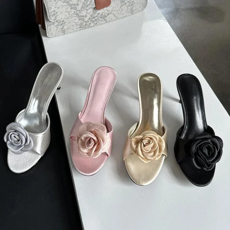 Women Fashion Flower Thin Low Heels Sandal Shoes - Glova