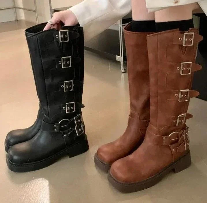 Women Fashion Metal Decoration Knee High Boots - Glova