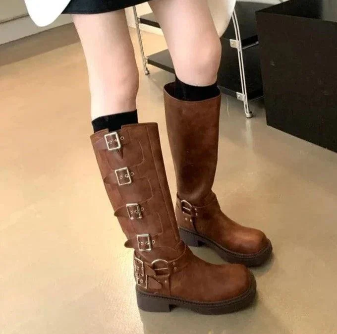 Women Fashion Metal Decoration Knee High Boots - Glova