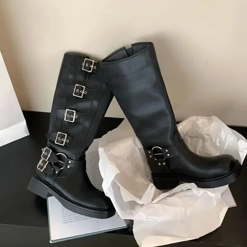 Women Fashion Metal Decoration Knee High Boots - Glova