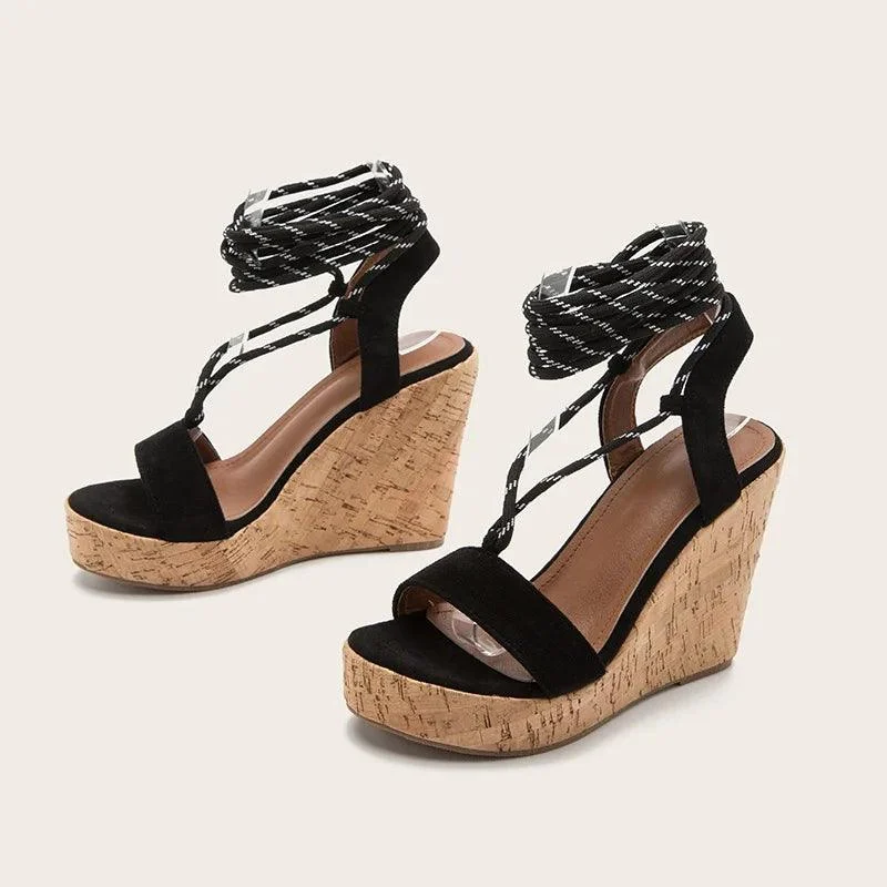 Women Large Size Strappy Thick Wedge Heels Sandals - Glova