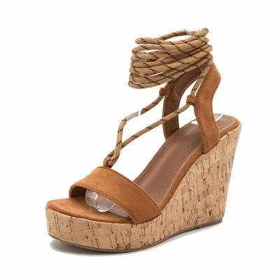 Women Large Size Strappy Thick Wedge Heels Sandals - Glova