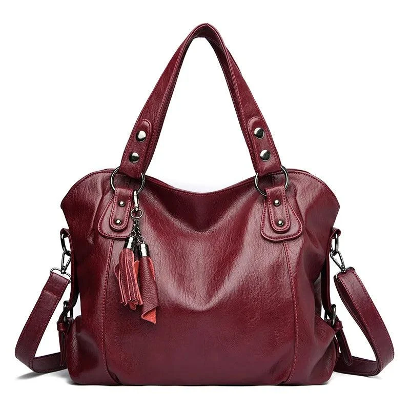 Women Leather Top-handle Vintage Tassels Shoulder Bag - Glova