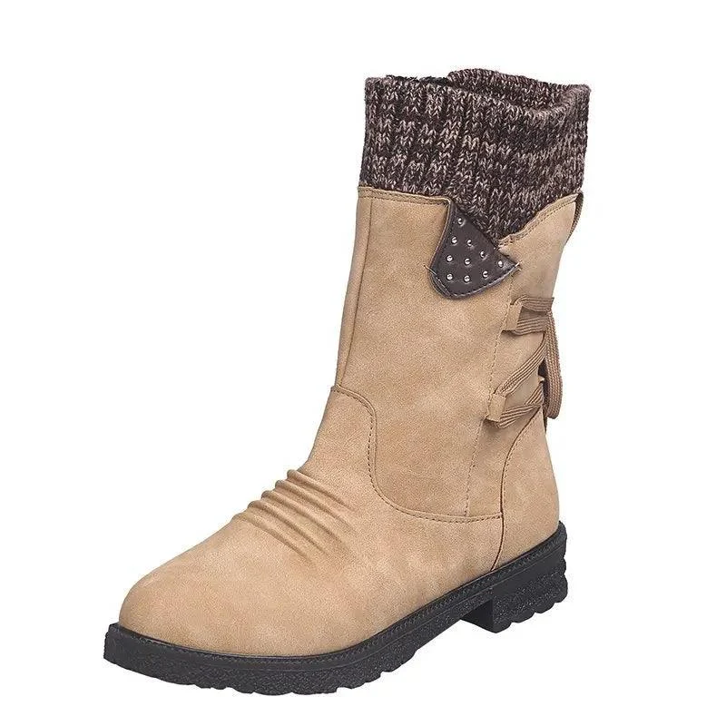 Women Mid-Calf Suede Zipper Warm Low-heeled Boots - Glova