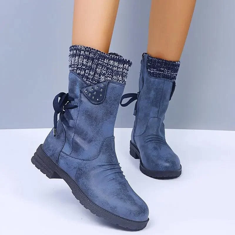 Women Mid-Calf Suede Zipper Warm Low-heeled Boots - Glova