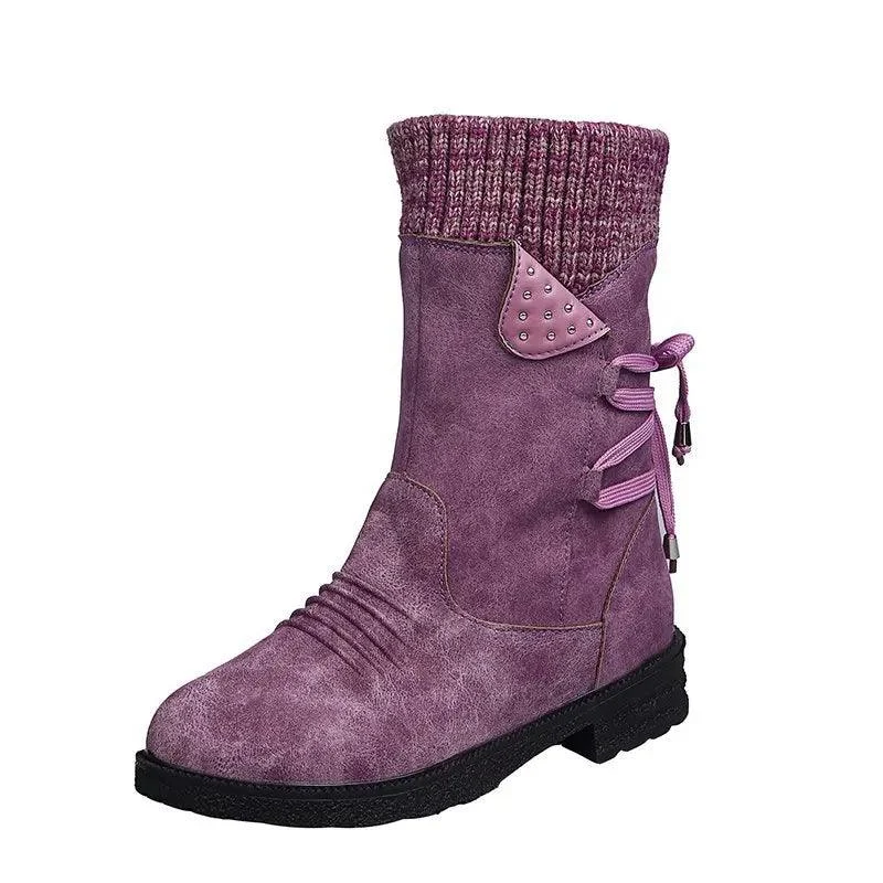 Women Mid-Calf Suede Zipper Warm Low-heeled Boots - Glova