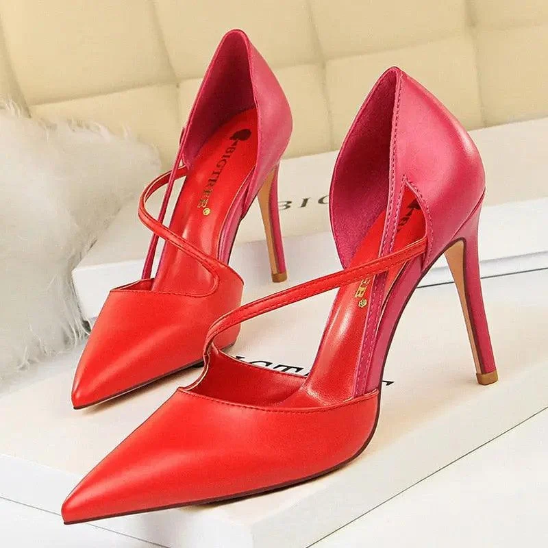 Women Mixed Color High Heels Pointed Toe Pump Shoes - Glova