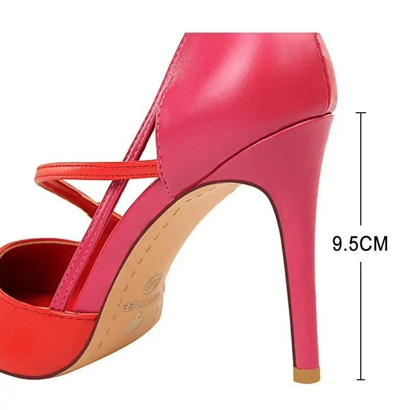 Women Mixed Color High Heels Pointed Toe Pump Shoes - Glova