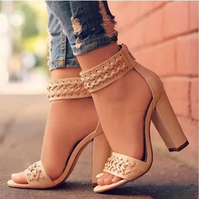 Women Platform Zipper Peep Toe High Heel Shoes - Glova