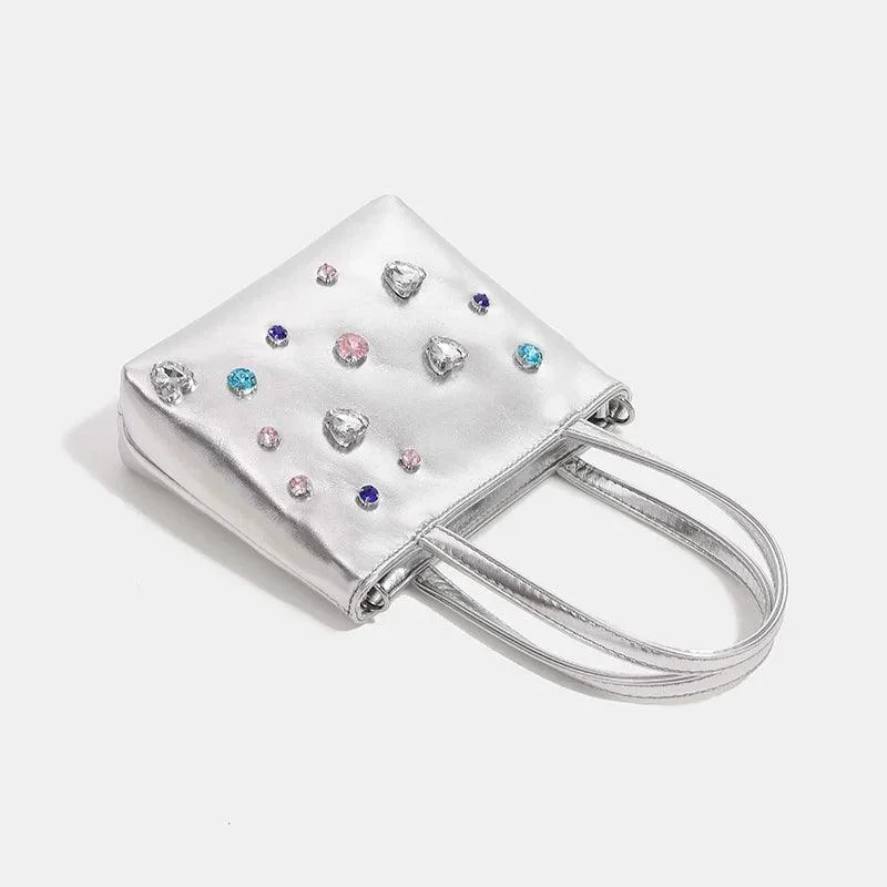 Women Pu Leather Rhinestones Shoulder Bag With Chain - Glova