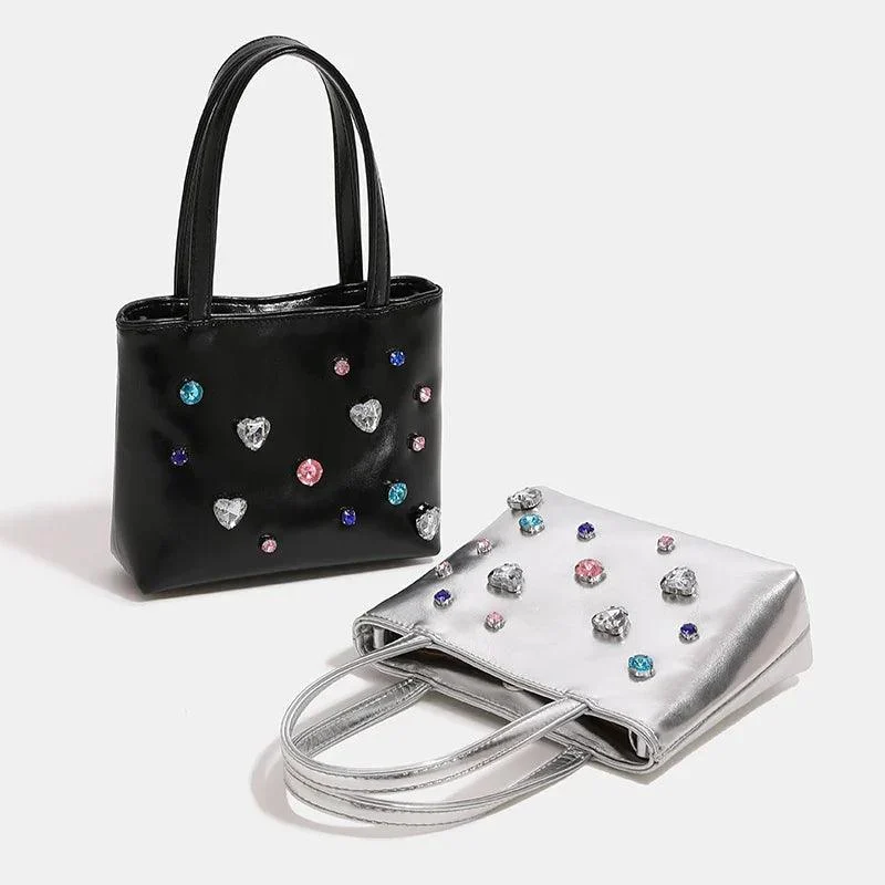 Women Pu Leather Rhinestones Shoulder Bag With Chain - Glova