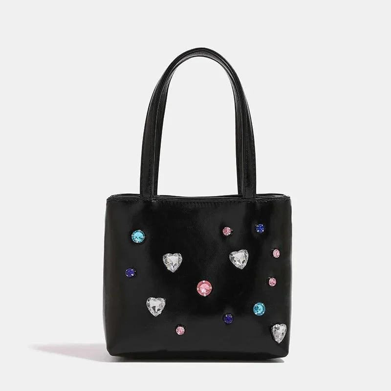 Women Pu Leather Rhinestones Shoulder Bag With Chain - Glova