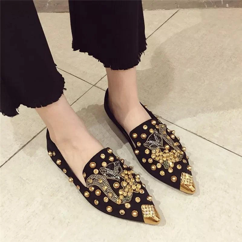 Women's Flat Pointed Toe Closed Loafers Mules Metal Shoes - Glova