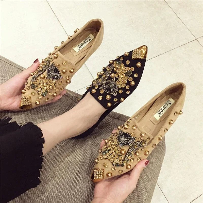 Women's Flat Pointed Toe Closed Loafers Mules Metal Shoes - Glova