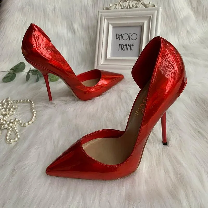 Women's Pointed Toe High Heel Red Pump Shoes - Glova