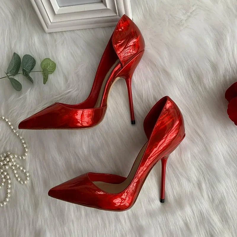 Women's Pointed Toe High Heel Red Pump Shoes - Glova