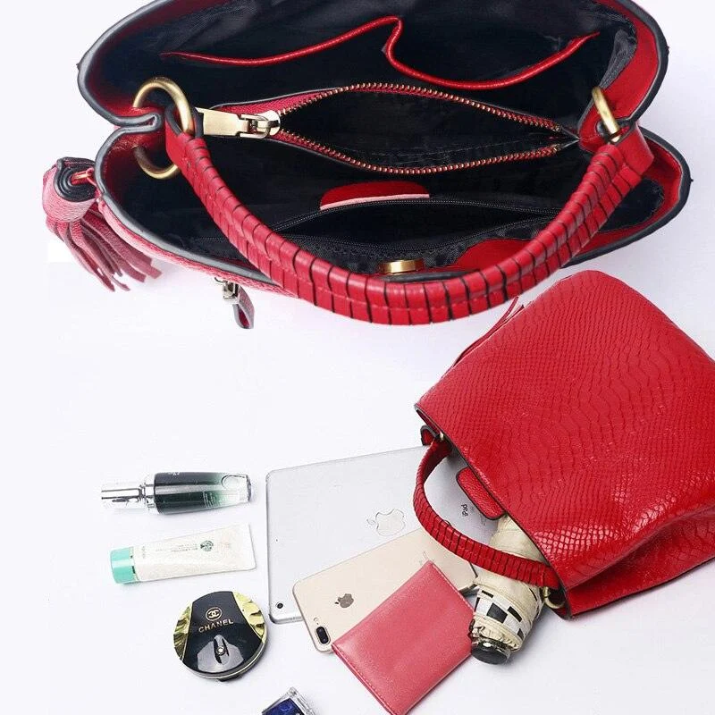 Women's PU Leather Phone Pocket Tassel Top-Handle Bag - Glova