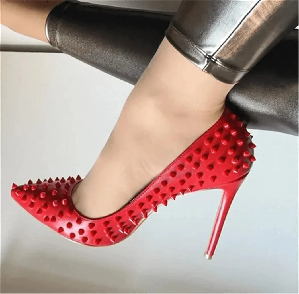 Women's Rivet Pumps Gemstone Spike Bling Heeled Shoes - Glova