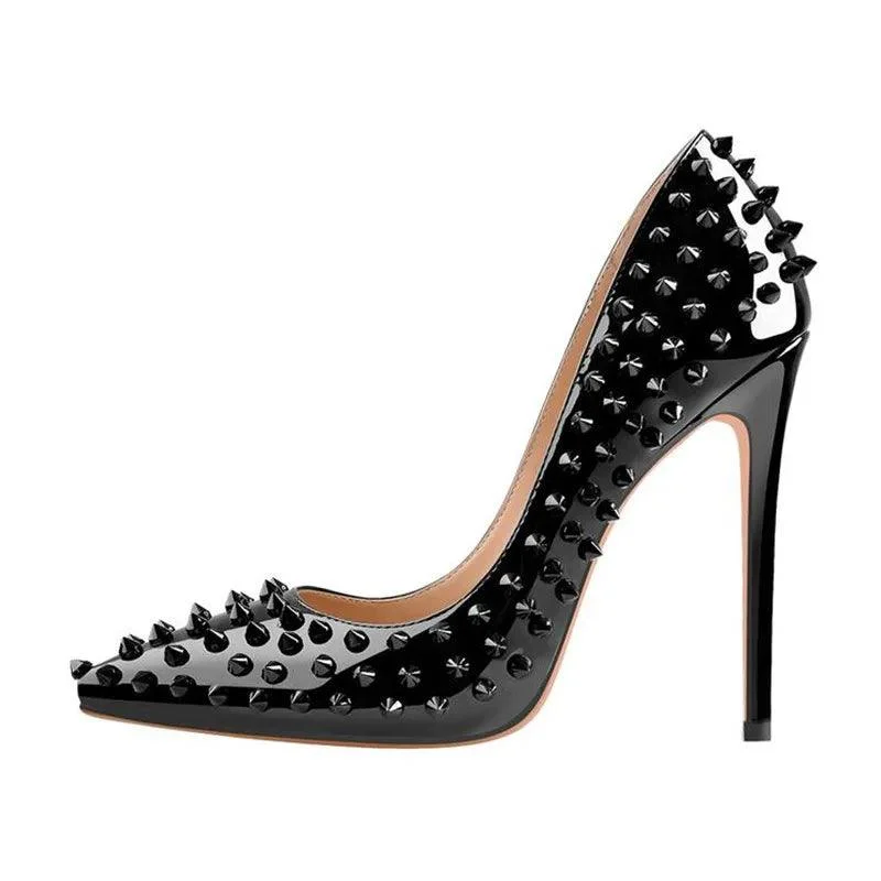 Women's Rivet Pumps Gemstone Spike Bling Heeled Shoes - Glova