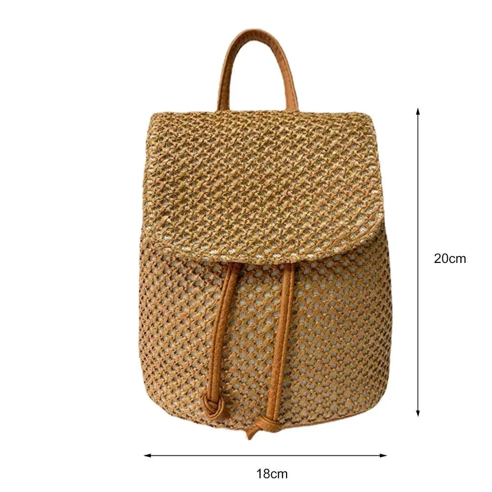 Women's Straw Hollow Hobo Crochet Knitted Backpack - Glova