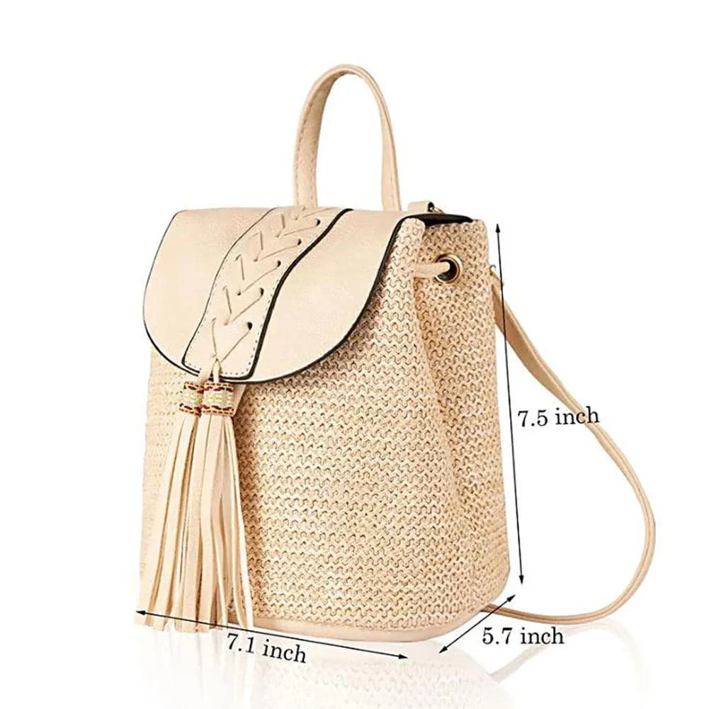 Women's Straw Hollow Hobo Crochet Knitted Backpack - Glova