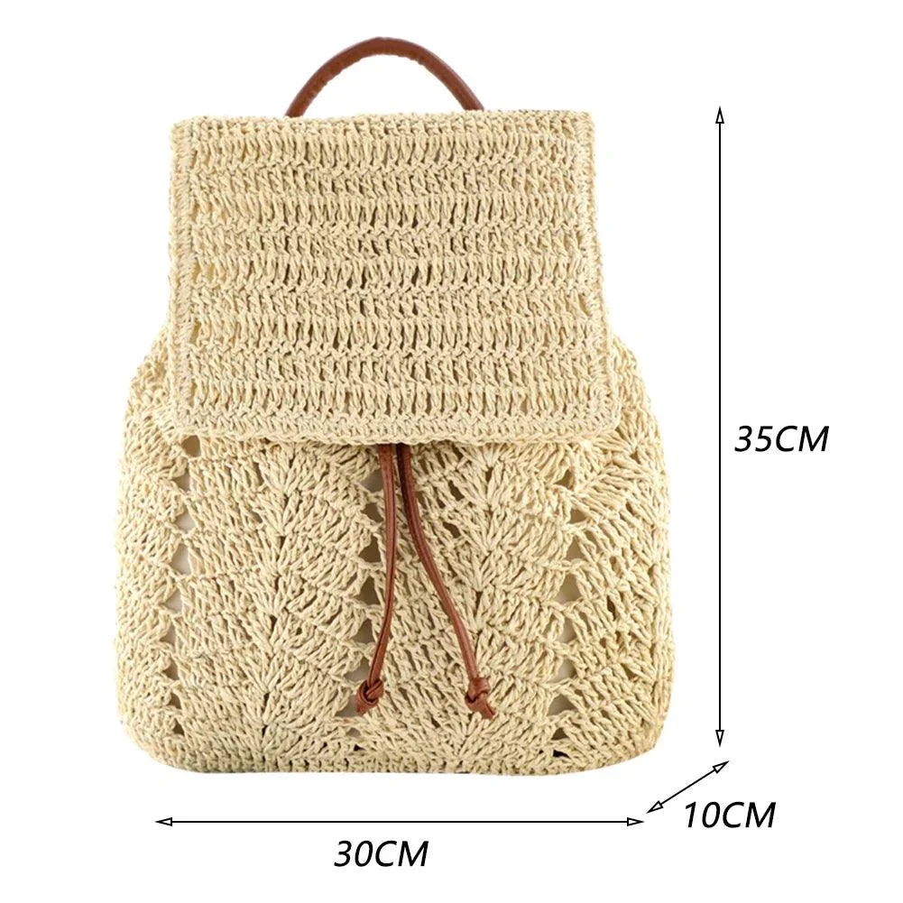 Women's Straw Hollow Hobo Crochet Knitted Backpack - Glova