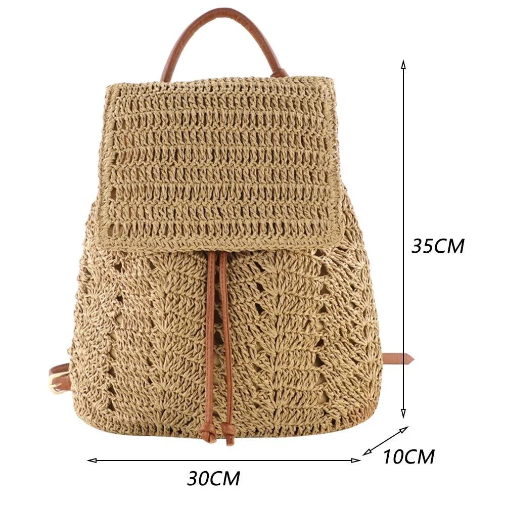 Women's Straw Hollow Hobo Crochet Knitted Backpack - Glova