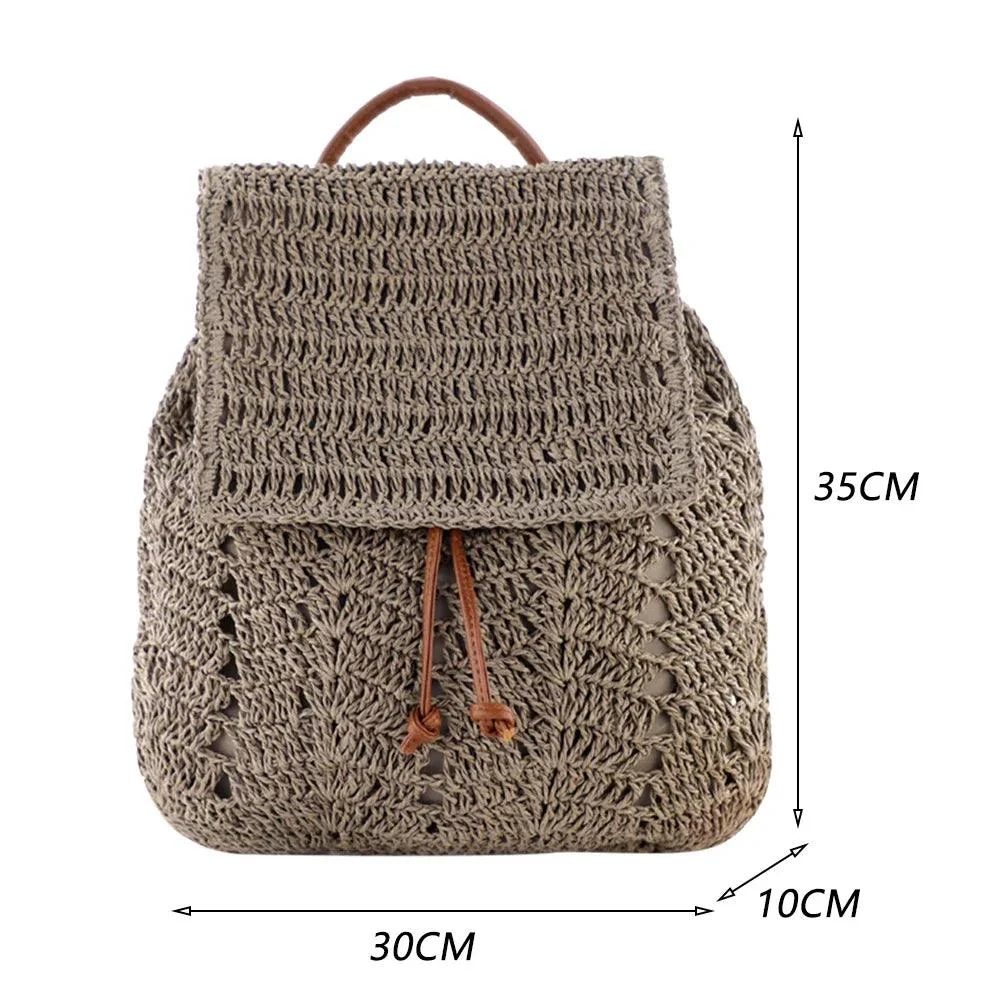 Women's Straw Hollow Hobo Crochet Knitted Backpack - Glova