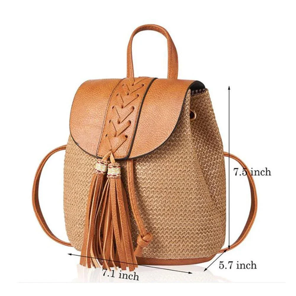 Women's Straw Hollow Hobo Crochet Knitted Backpack - Glova