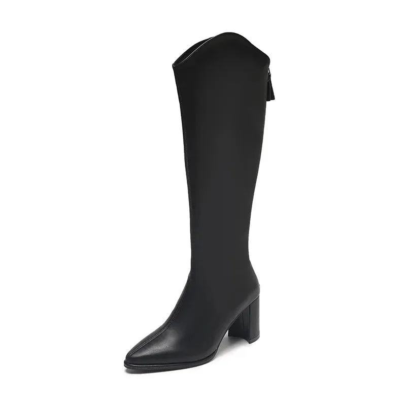 Women's Zipper Thick High Heels Knee High Boots - Glova